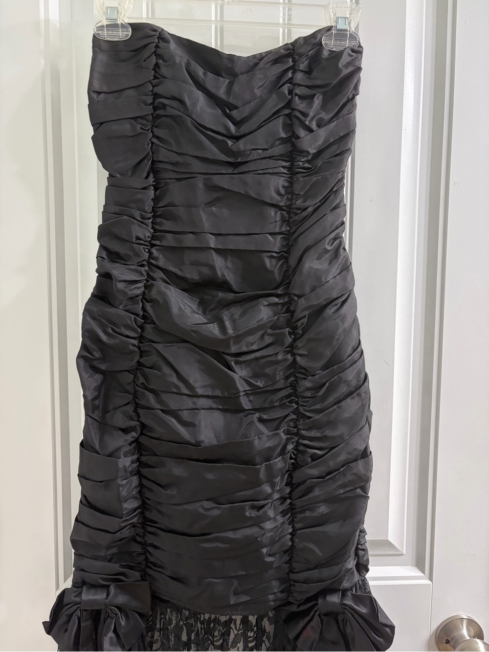 Vintage Gunne Sax Black Strapless Ruched Lace-Hem Cocktail Dress Sz5 80’s Style - Picture 4 of 7